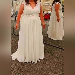 DB Studio lace illusion back chiffon wedding dress